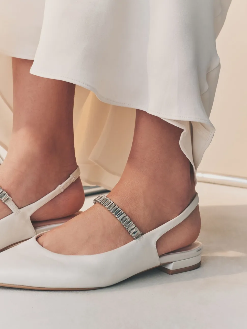 Ivory Wedding Point Toe Jewel Mary Jane Bridal Slingback Shoes