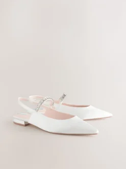 Ivory Wedding Point Toe Jewel Mary Jane Bridal Slingback Shoes