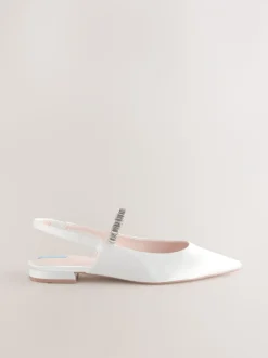 Ivory Wedding Point Toe Jewel Mary Jane Bridal Slingback Shoes