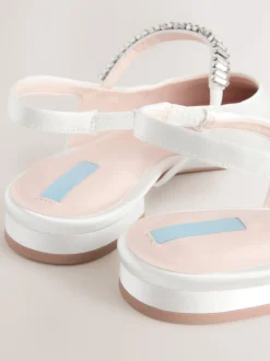 Ivory Wedding Point Toe Jewel Mary Jane Bridal Slingback Shoes