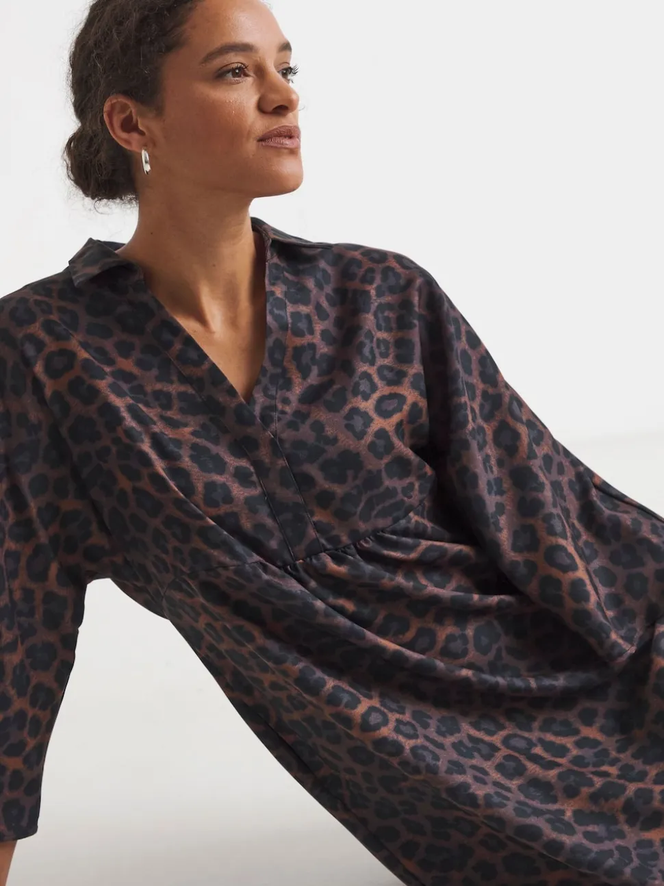 JD Williams Animal Collarless Placket 3/4 Sleeve Smock Dress