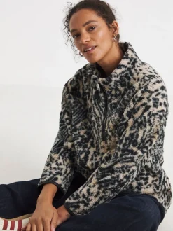JD Williams Animal Print Longline Quarter Zip Borg Fleece