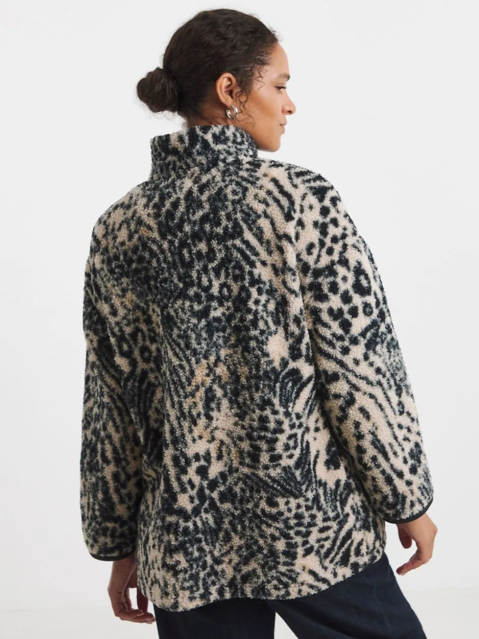 JD Williams Animal Print Longline Quarter Zip Borg Fleece