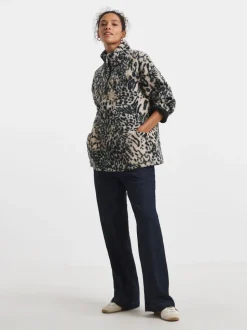 JD Williams Animal Print Longline Quarter Zip Borg Fleece
