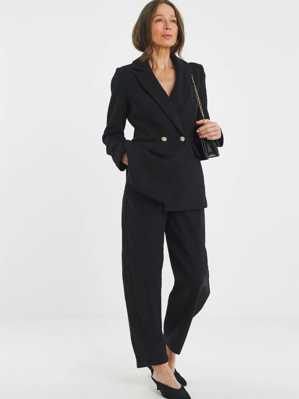 JD Williams Black Double Breasted Boucle Blazer