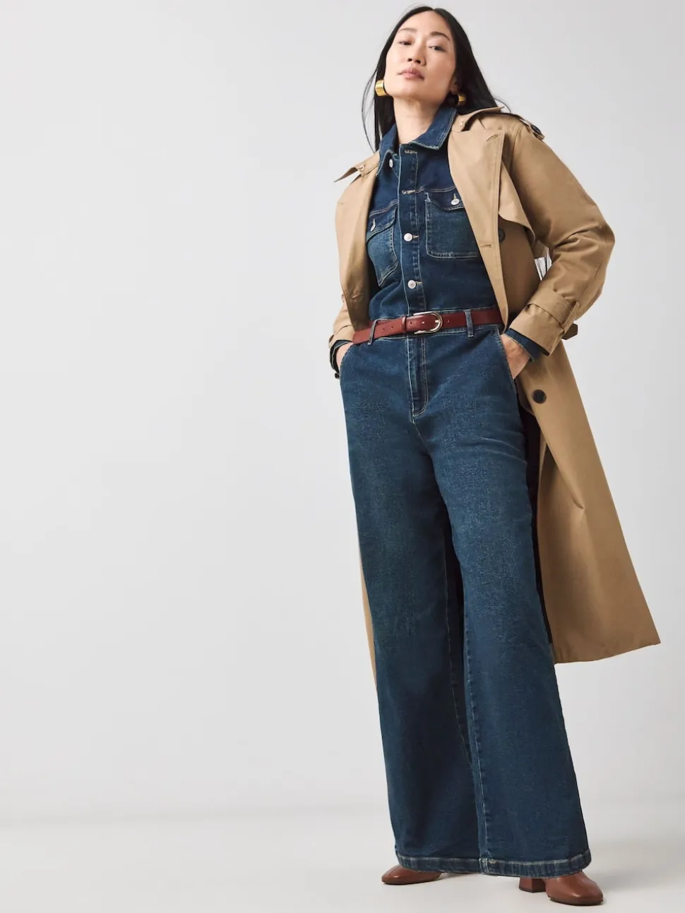 JD Williams Blue Denim Wide Leg Jumpsuit