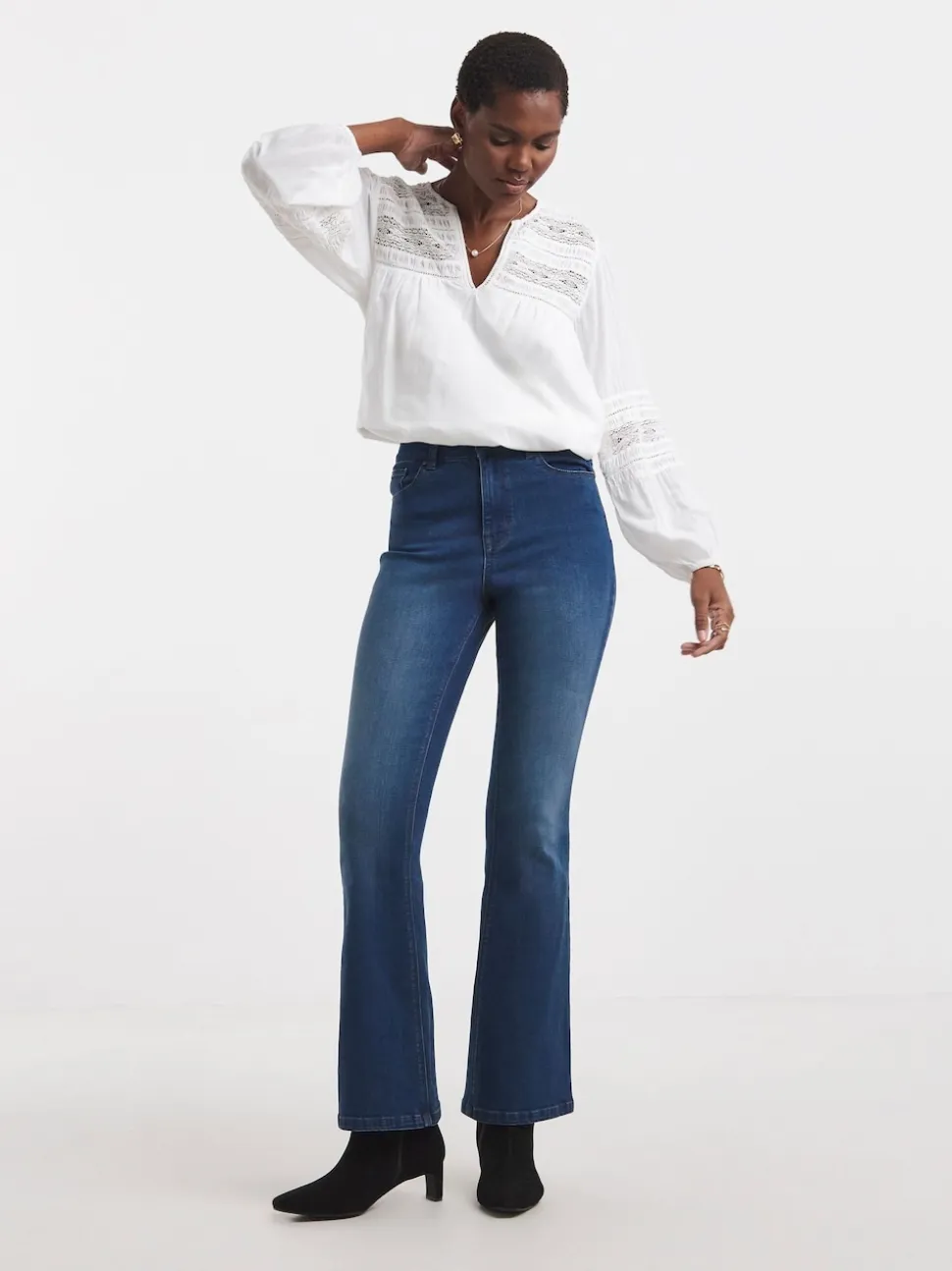 JD Williams Blue High Waist Super Stretch Bootcut Jeans