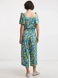 JD Williams Blue Lemon Print Crinkle Tie Strap Jumpsuit