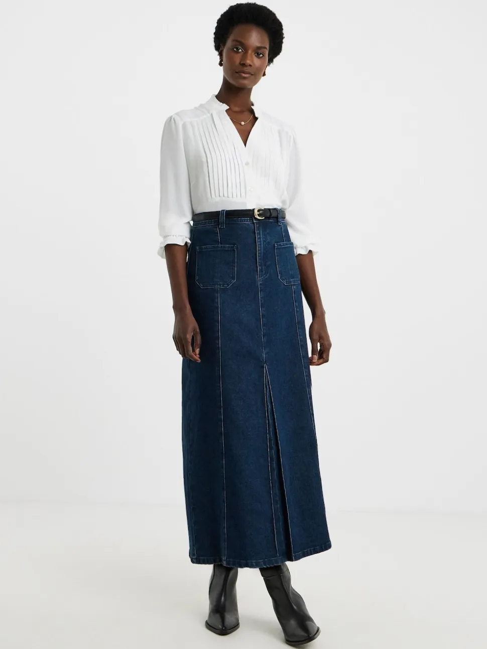 JD Williams Blue Pocket Front Denim Midi Skirt