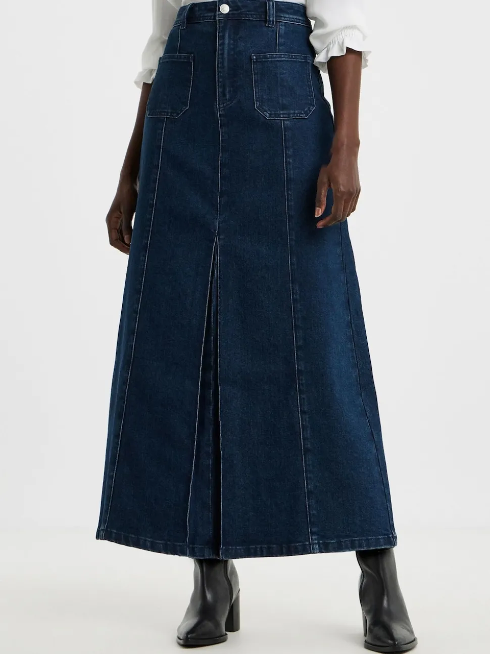 JD Williams Blue Pocket Front Denim Midi Skirt