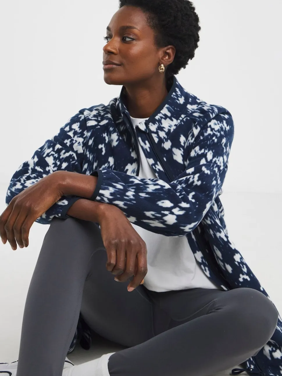 JD Williams Blue Printed Zip Through Longline Fleece