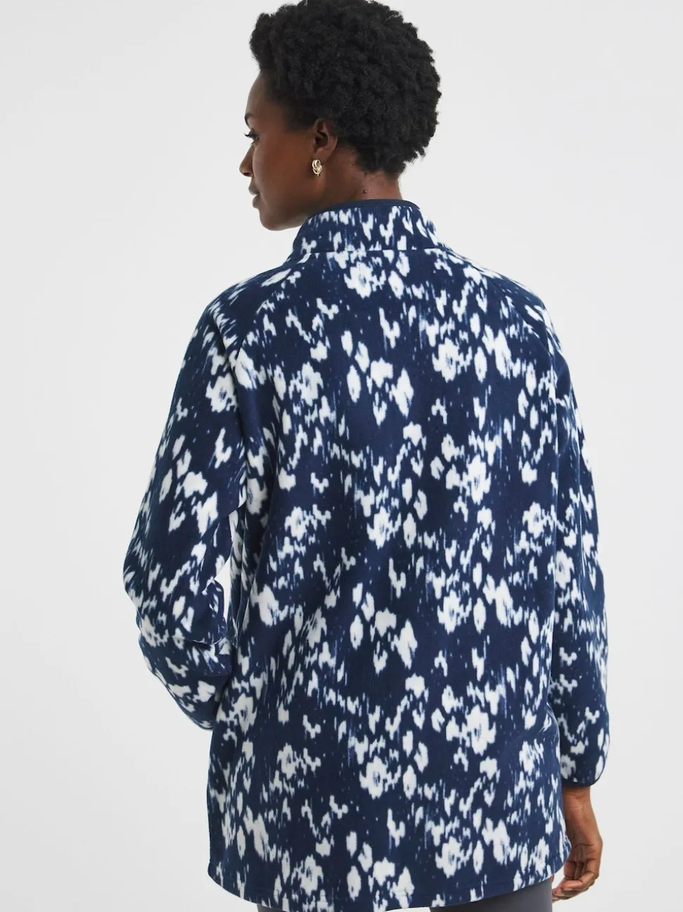 JD Williams Blue Printed Zip Through Longline Fleece