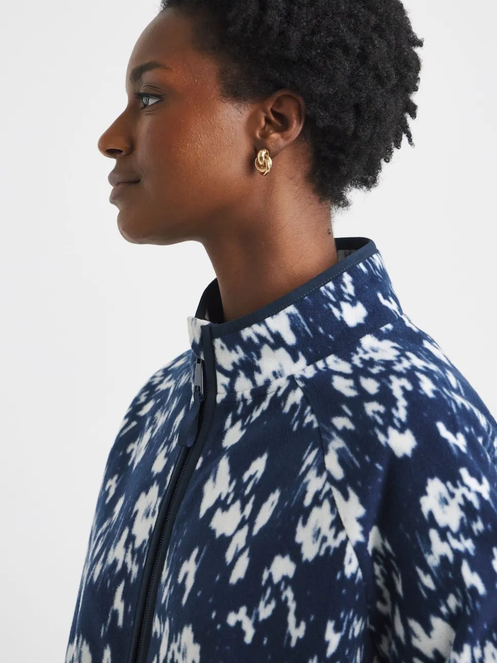 JD Williams Blue Printed Zip Through Longline Fleece