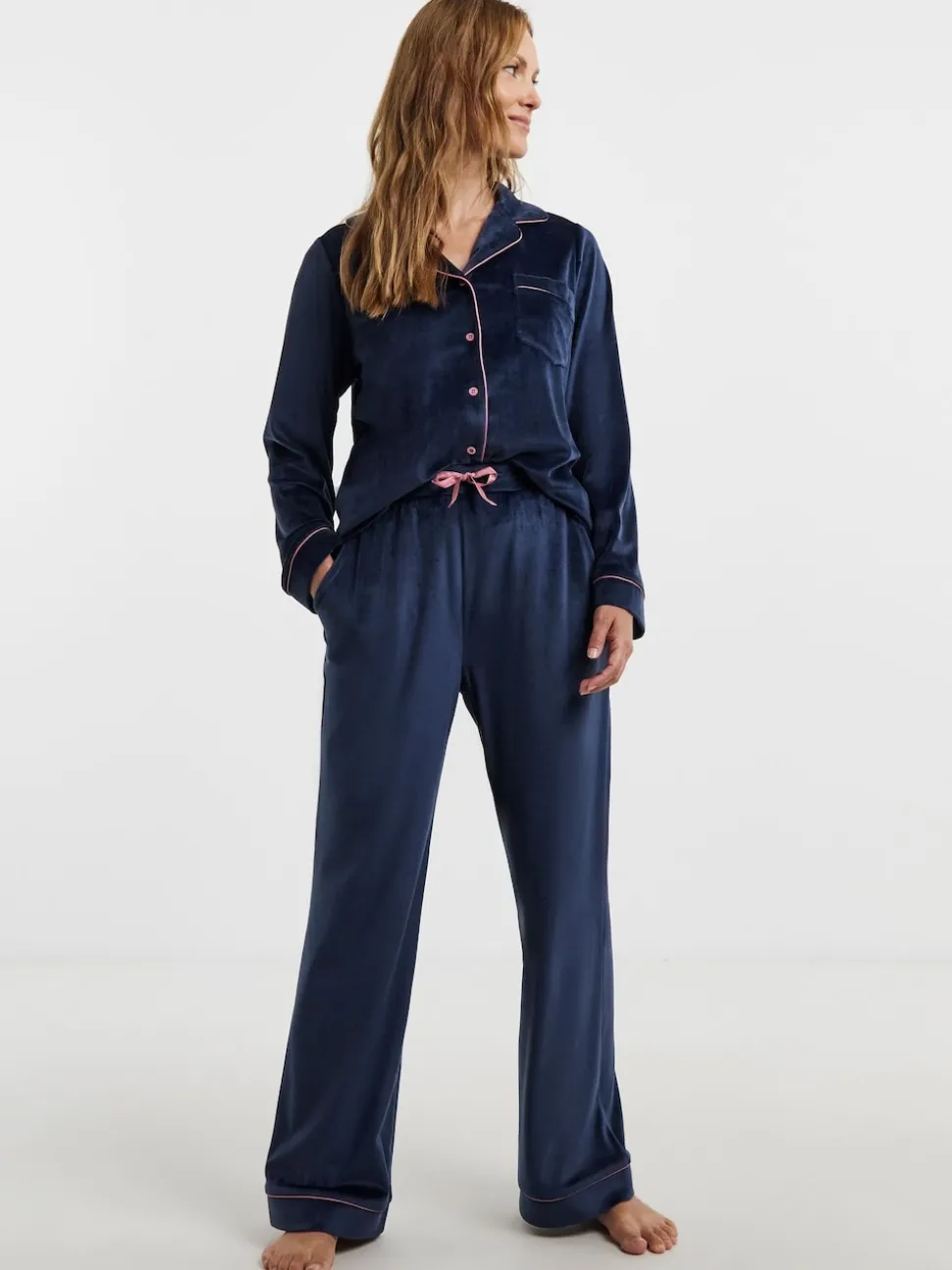 JD Williams Blue Velour Button Through Pyjama Set