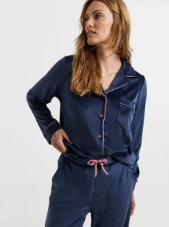 JD Williams Blue Velour Button Through Pyjama Set