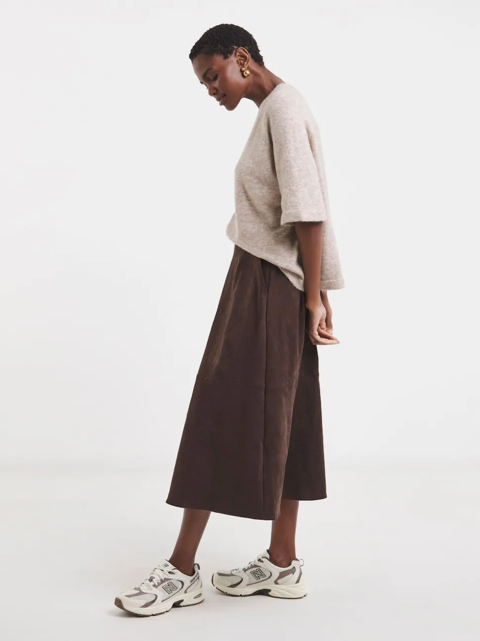 JD Williams Brown Suede Midi Circle Skirt