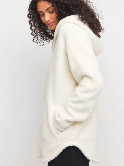 JD Williams Cream Borg Longline Zip Through Hoodie