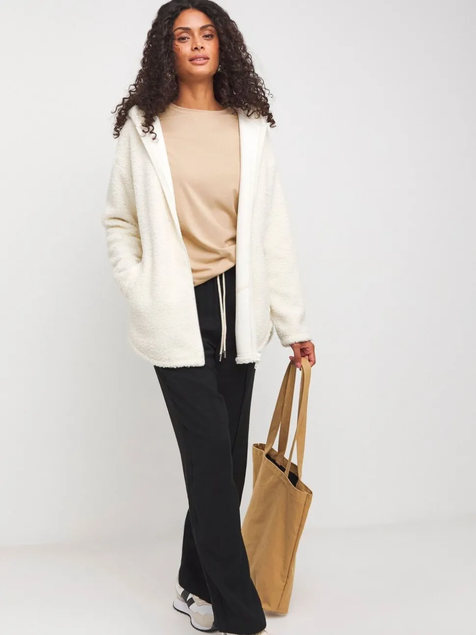 JD Williams Cream Borg Longline Zip Through Hoodie