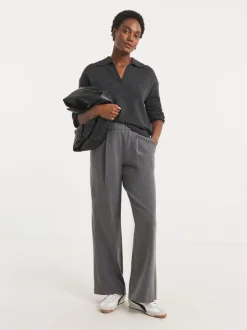 JD Williams Grey Pull On Elastic Waist Wide Leg Trousers