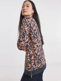 JD Williams Orange Leopard Print Side Zip Longline Sweatshirt