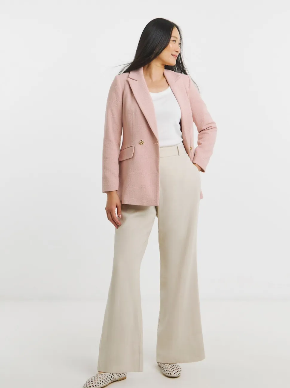 JD Williams Pink Boucle Double Breasted Blazer