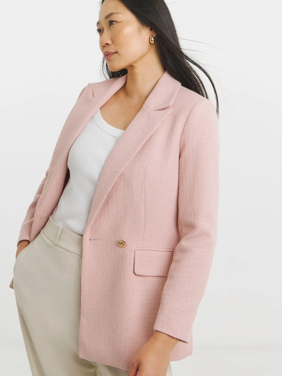 JD Williams Pink Boucle Double Breasted Blazer