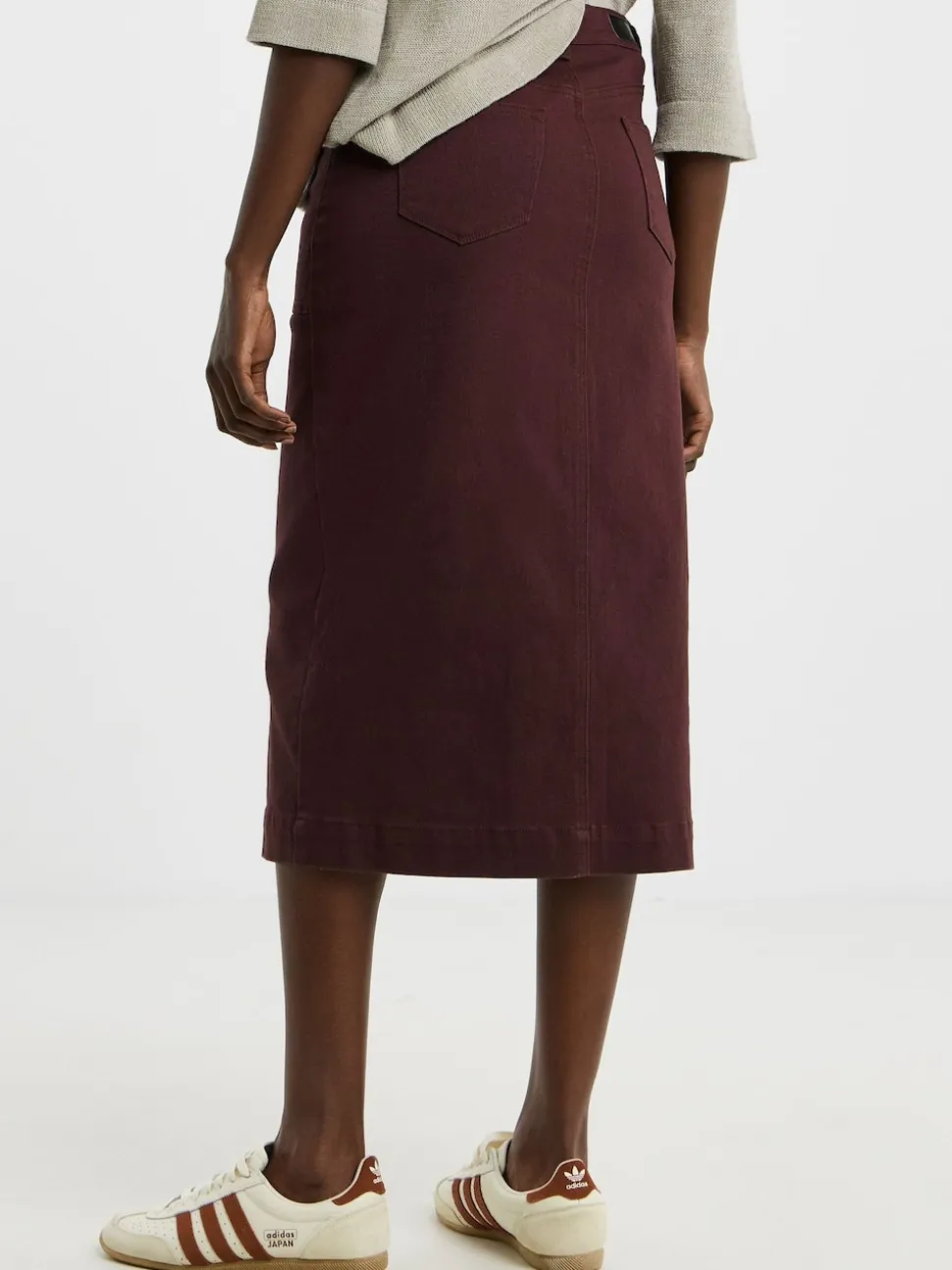 JD Williams Red Button Through Denim Midi Skirt