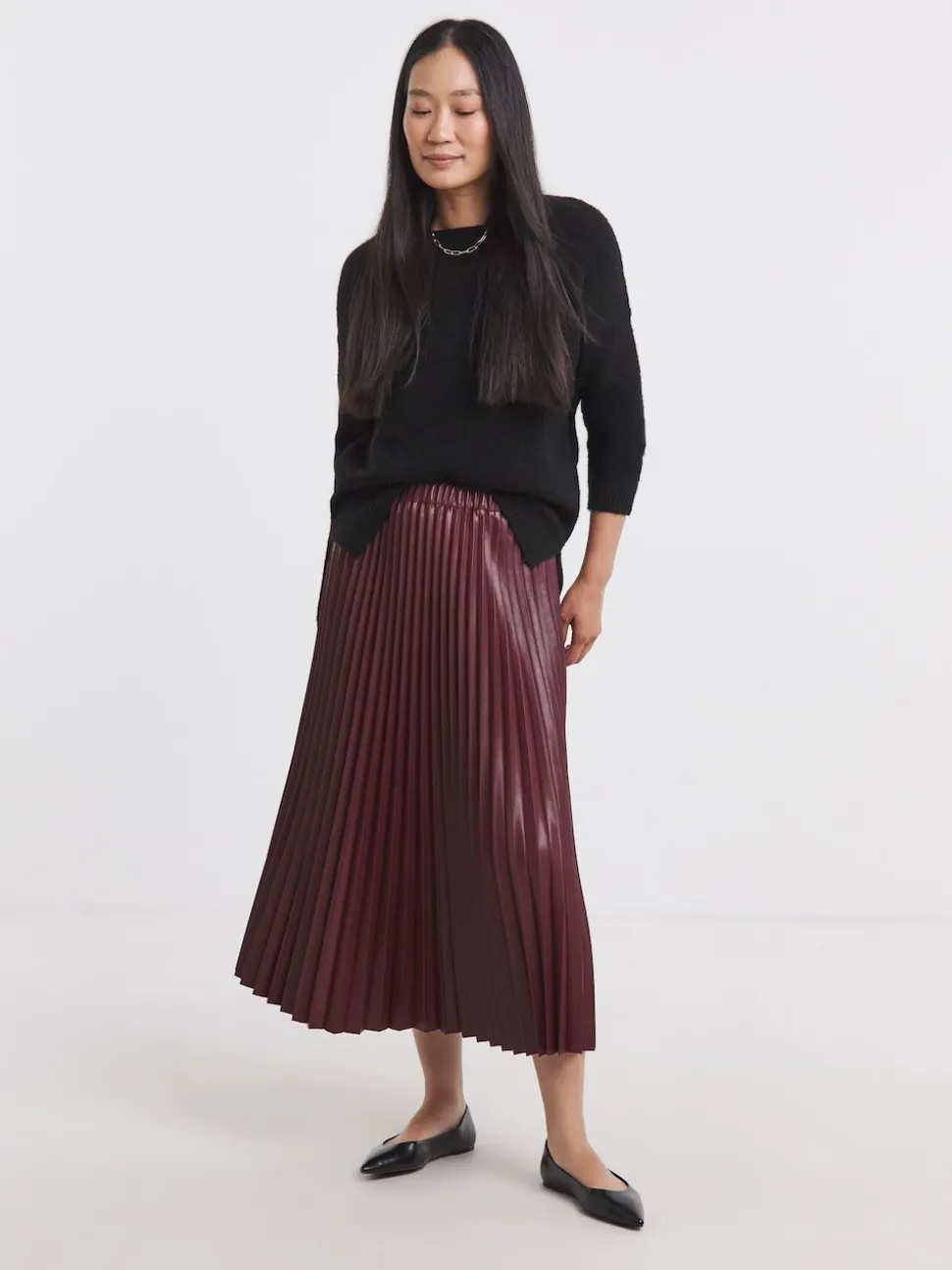 JD Williams Red PU Pleated Midi Skirt