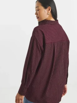 JD Williams Red Stripe Twill Oversized Long Sleeve Shirt