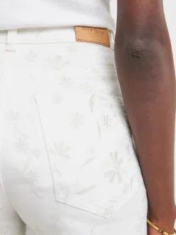 JD Williams White Floral Embroidered Denim Shorts
