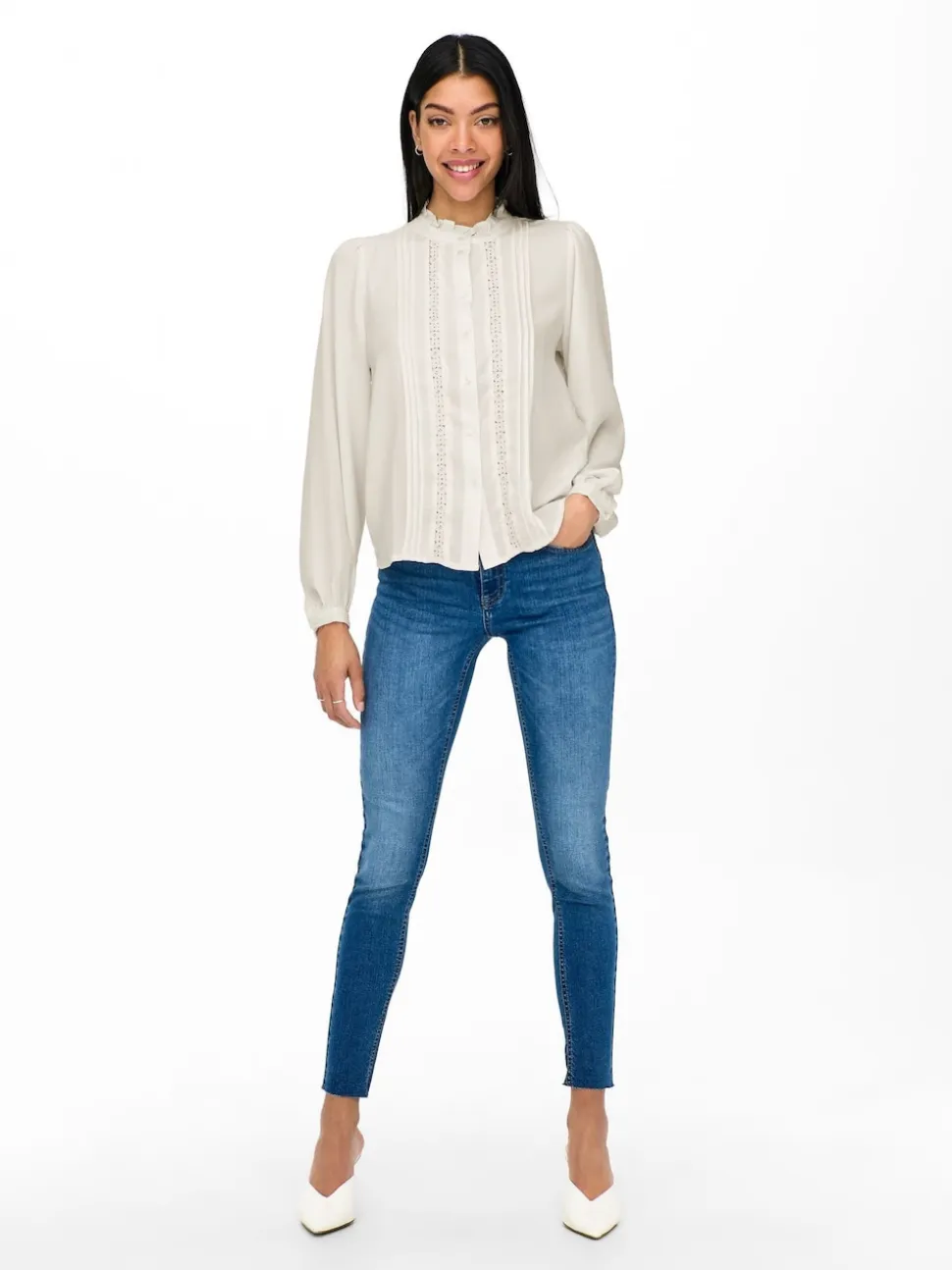 JDY White Lace Detail Long Sleeve Shirt