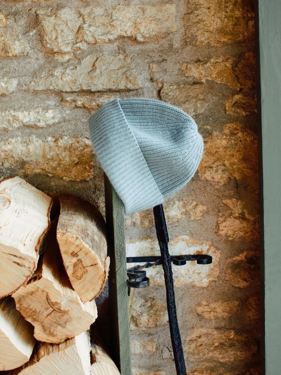 Jigsaw Blue Wool Cashmere Blend Rib Beanie