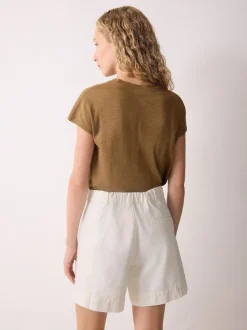 Jigsaw Cream Finton Denim Seam Detail Shorts