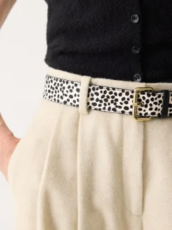 Jigsaw White Polka Dot Calf Hair Belt