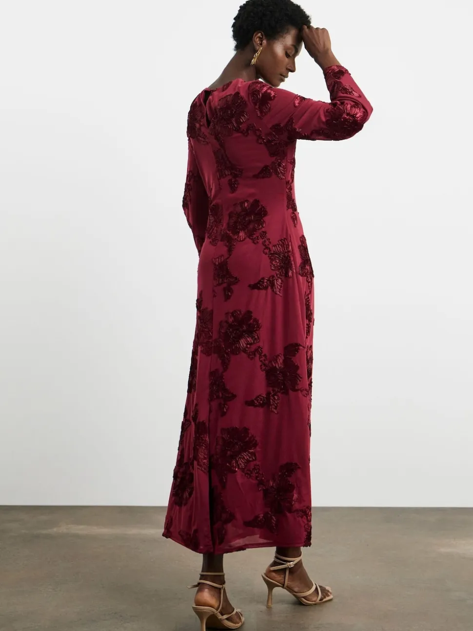 Joanna Hope Burgundy Red Magisculpt Textured Floral Maxi Dress