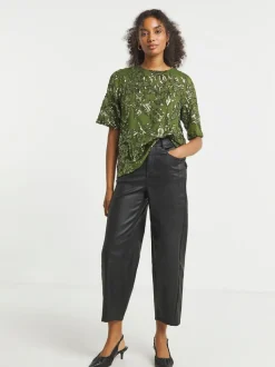 Joanna Hope Floral Sequin Green Blouse