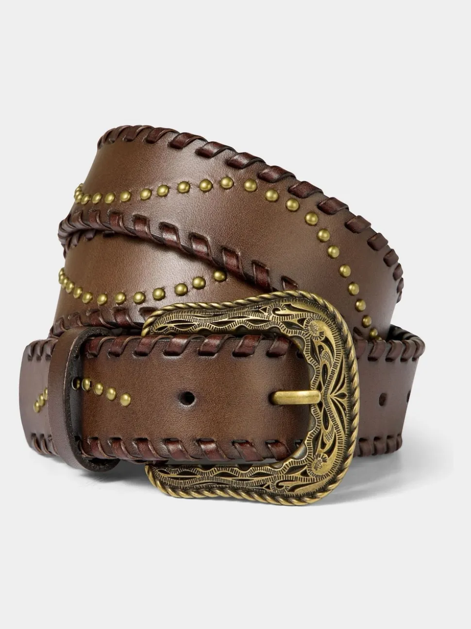 Joe Browns Brown Patterned Leather Belt With Gold Buckle & Studs Earrings