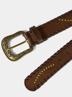 Joe Browns Brown Patterned Leather Belt With Gold Buckle & Studs Earrings