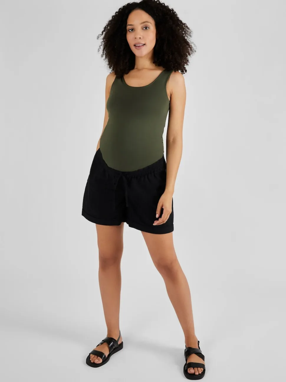JoJo Maman Bébé Black Linen Blend Drawstring Waist Maternity Shorts