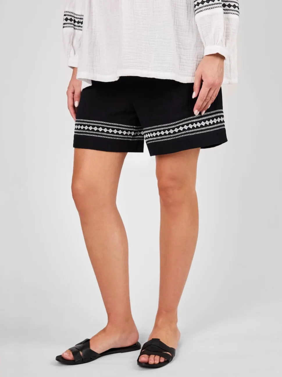 JoJo Maman Bébé Black Maternity Embroidered Shorts