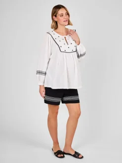 JoJo Maman Bébé Black Maternity Embroidered Shorts