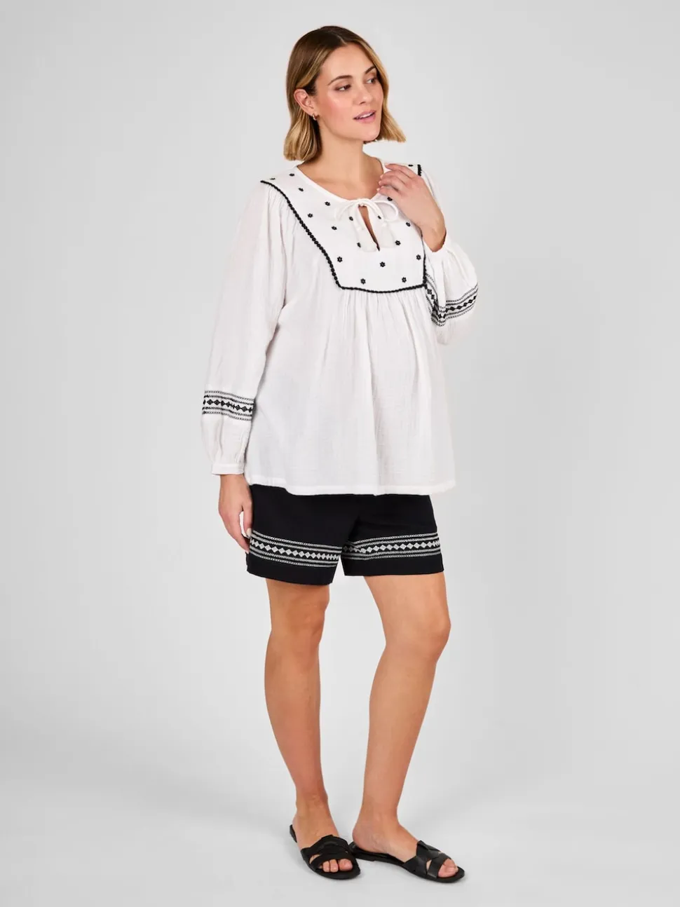 JoJo Maman Bébé Black Maternity Embroidered Shorts