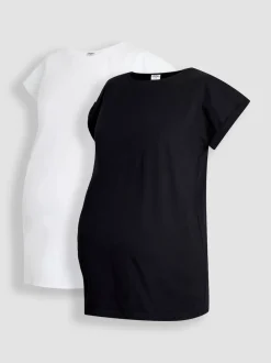 JoJo Maman Bébé Black 2-Pack Boyfriend Maternity Cotton T-Shirts