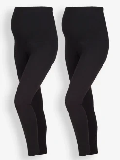JoJo Maman Bébé Black 2-Pack Cotton Rich Maternity Leggings