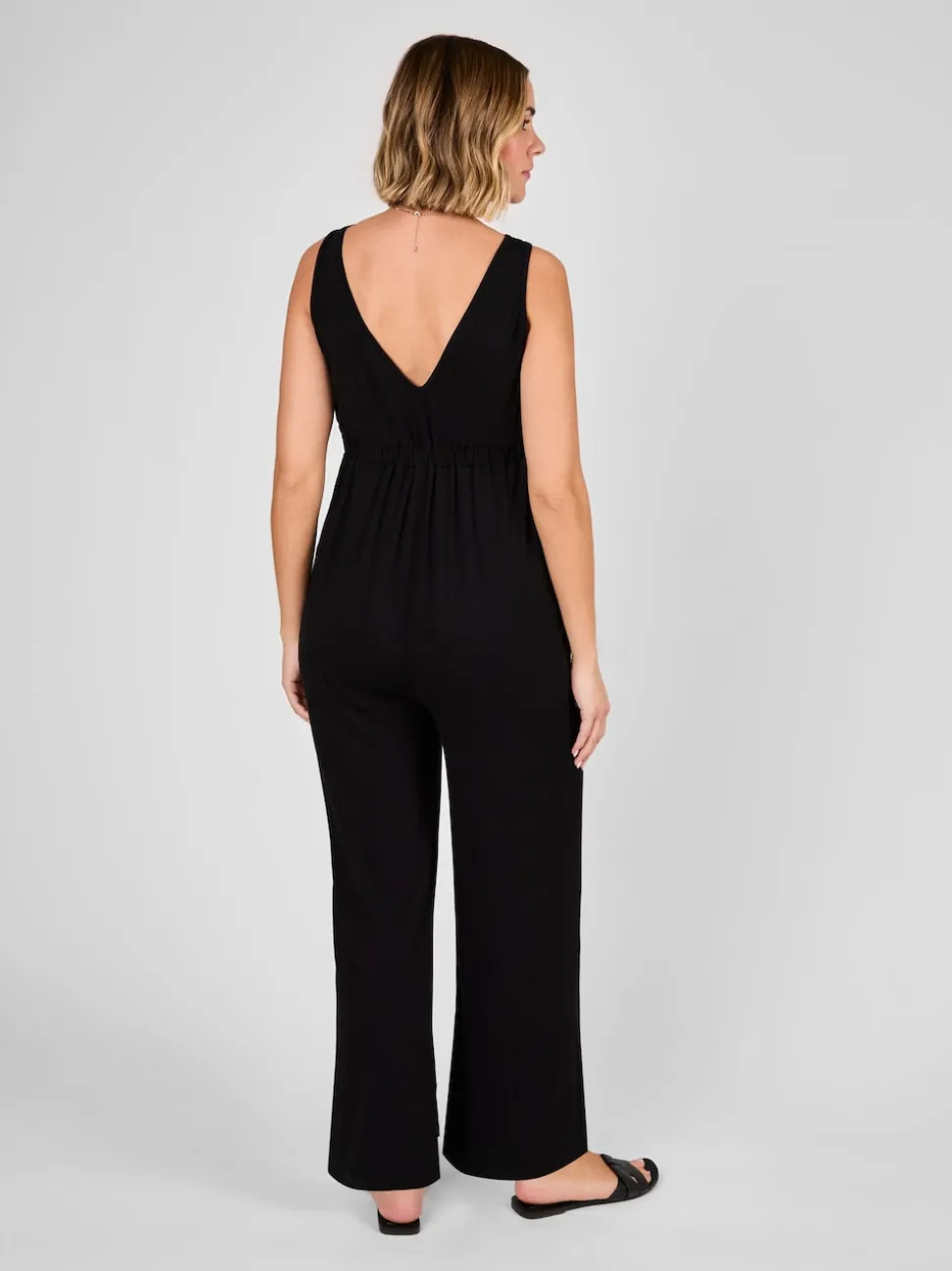 JoJo Maman Bébé Black Palm Tree Strap Maternity Wide Leg Jersey Jumpsuit