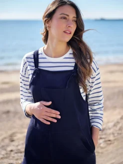 JoJo Maman Bébé Blue & Cream Stripe Long Sleeve Boyfriend Maternity T-Shirt