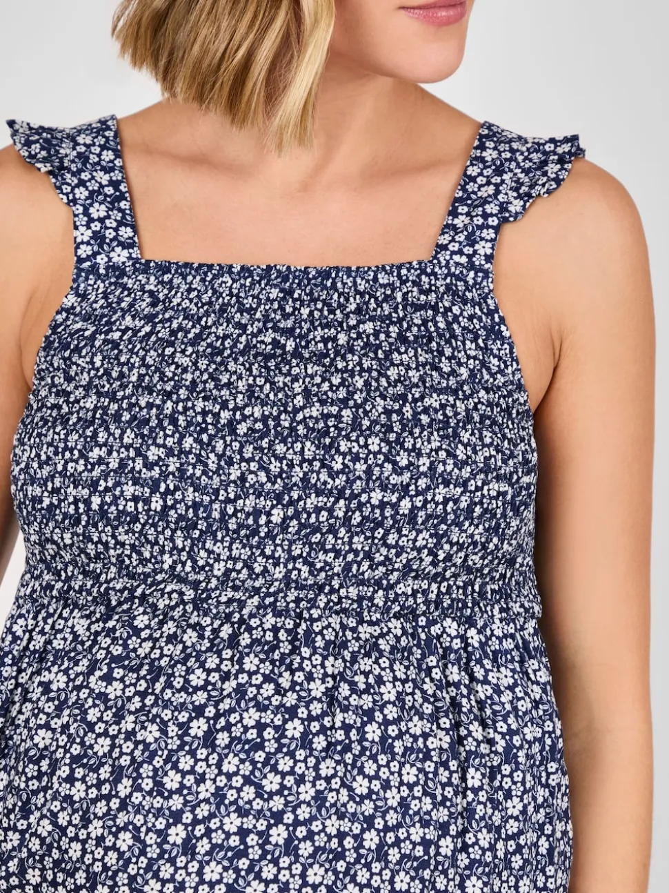 JoJo Maman Bébé Blue Ditsy Floral Maternity Shirred Jumpsuit