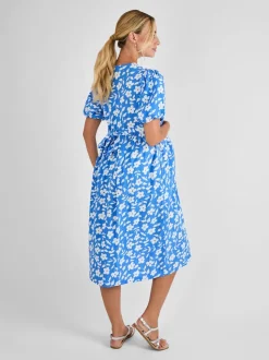 JoJo Maman Bébé Blue Floral Print Maternity Midi Dress