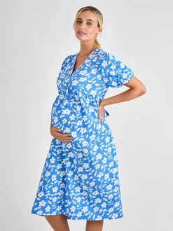 JoJo Maman Bébé Blue Floral Print Maternity Midi Dress