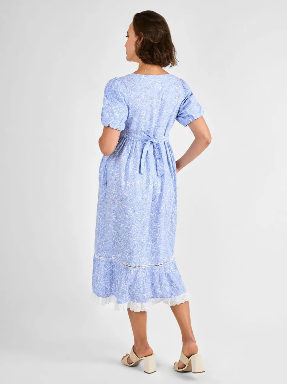 JoJo Maman Bébé Blue Floral Print Maternity Midi Dress